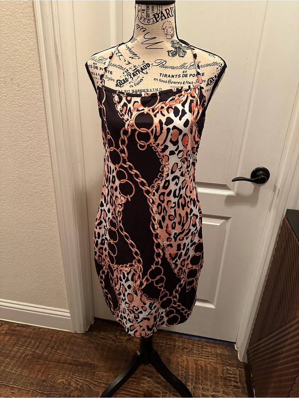 SHEIN Black and Orange Chain & Leopard Slip Dress